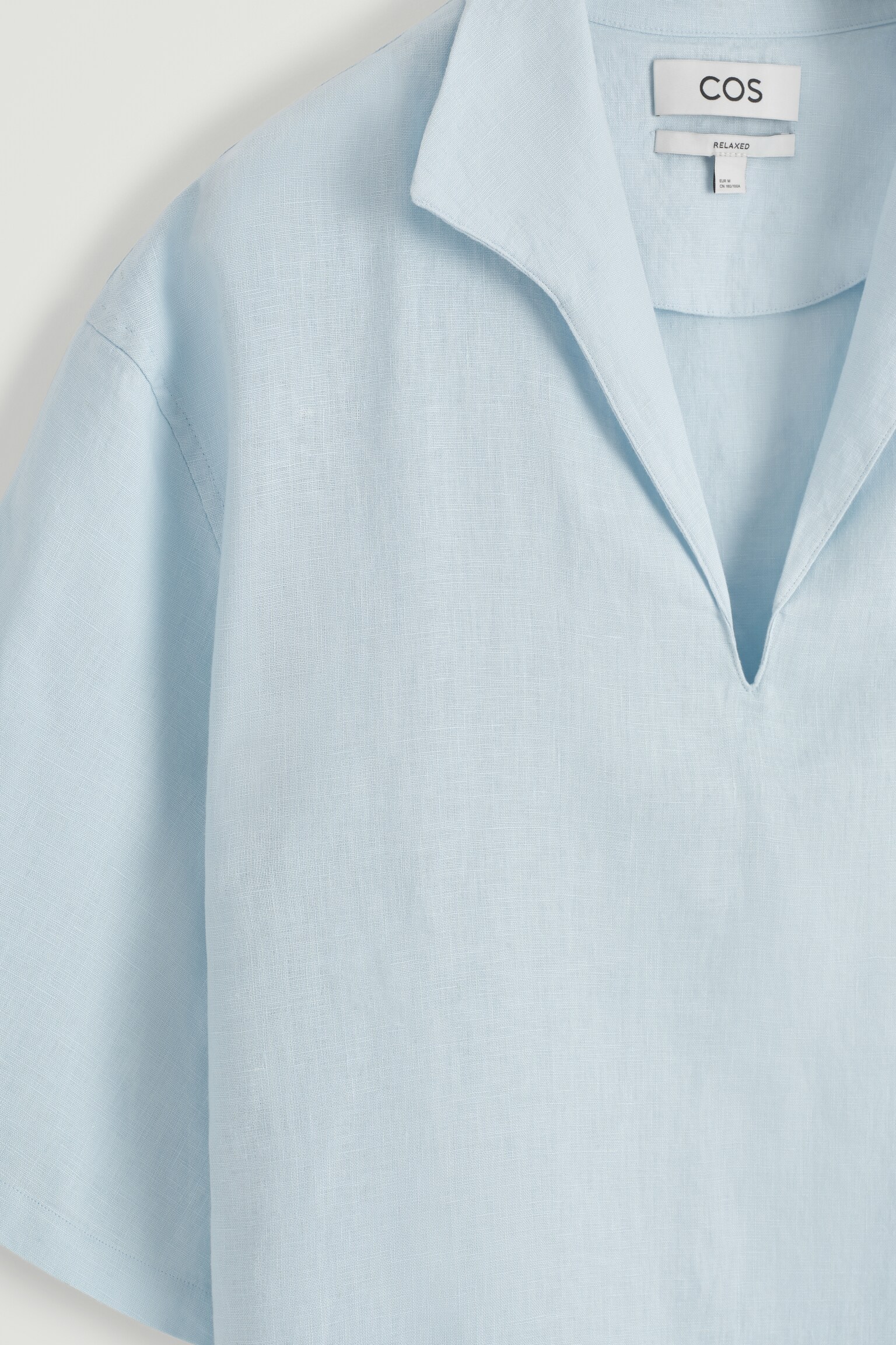 CHEMISE EN LIN À COL OUVERT - BLEU CIEL/BLEU MARINE - 5