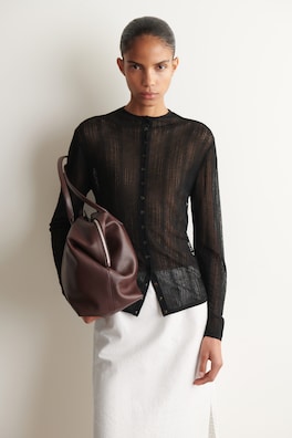 DIAMOND KNIT LACE CARDIGAN — BLACK 1