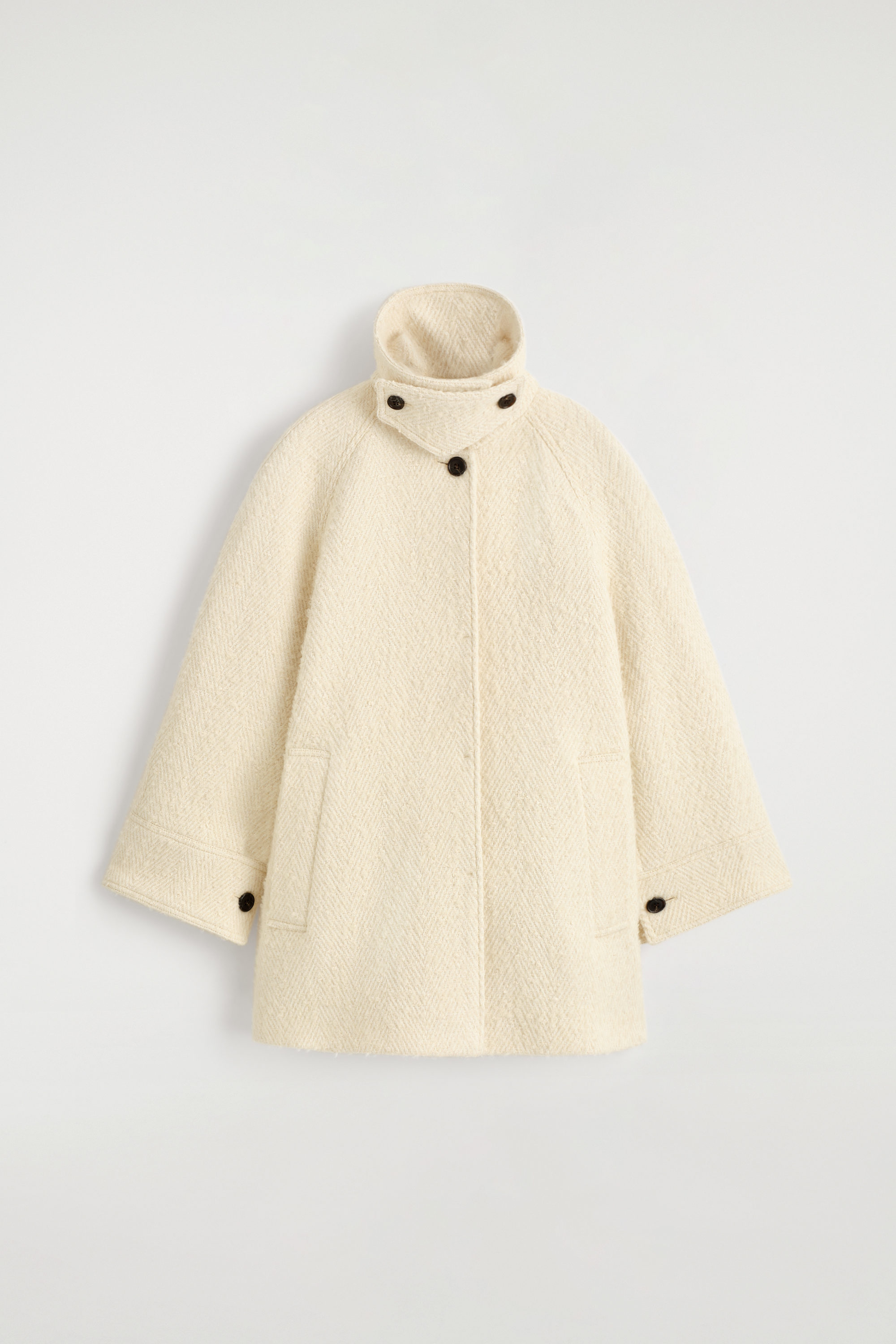 MOCK-NECK WOOL-HERRINGBONE SHORT COAT - CREAM | COS US