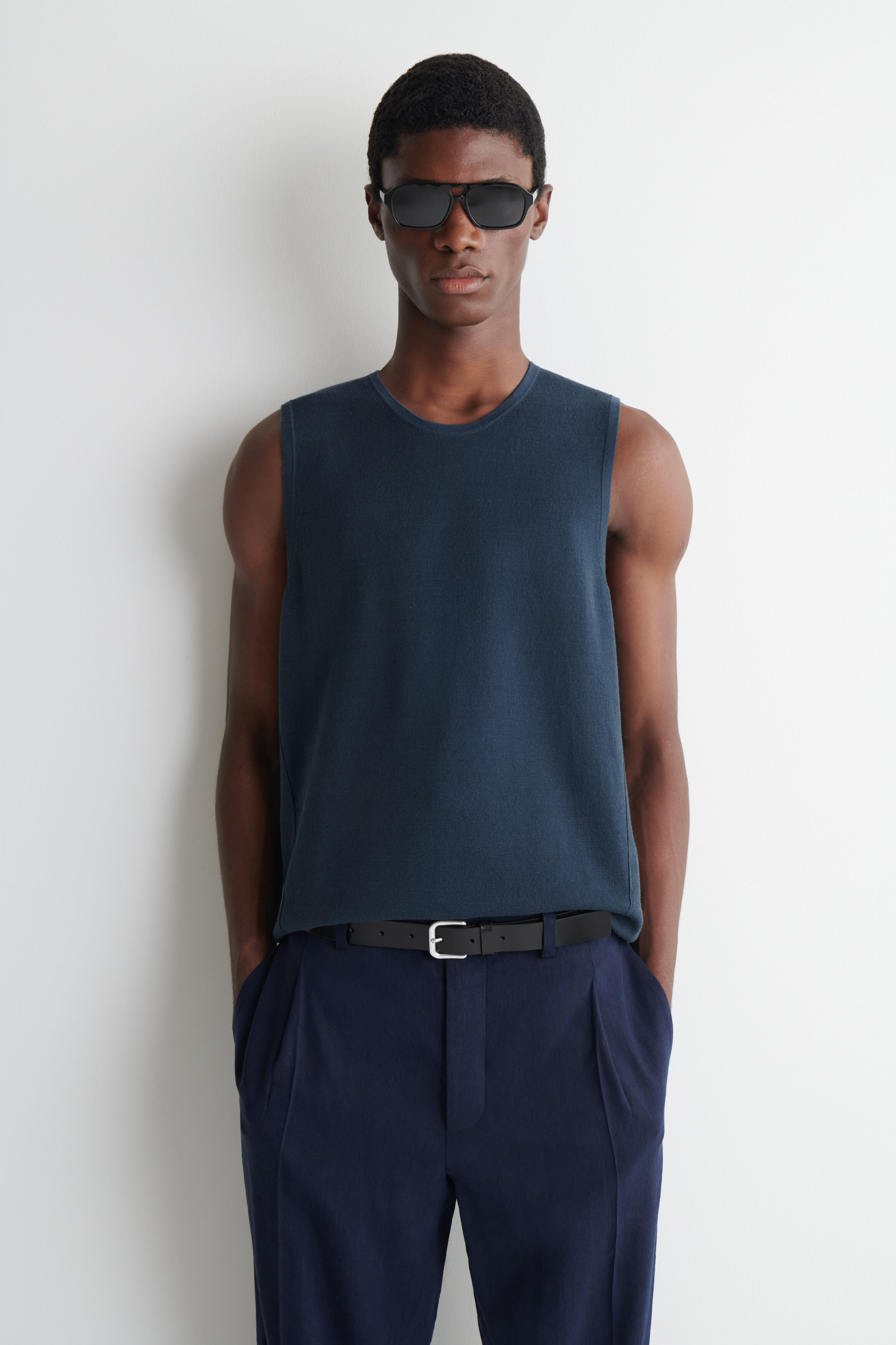 KNITTED LINEN TANK TOP - DARK BLUE | COS US