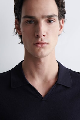 OPEN-COLLAR MERINO WOOL POLO SHIRT — NAVY 5
