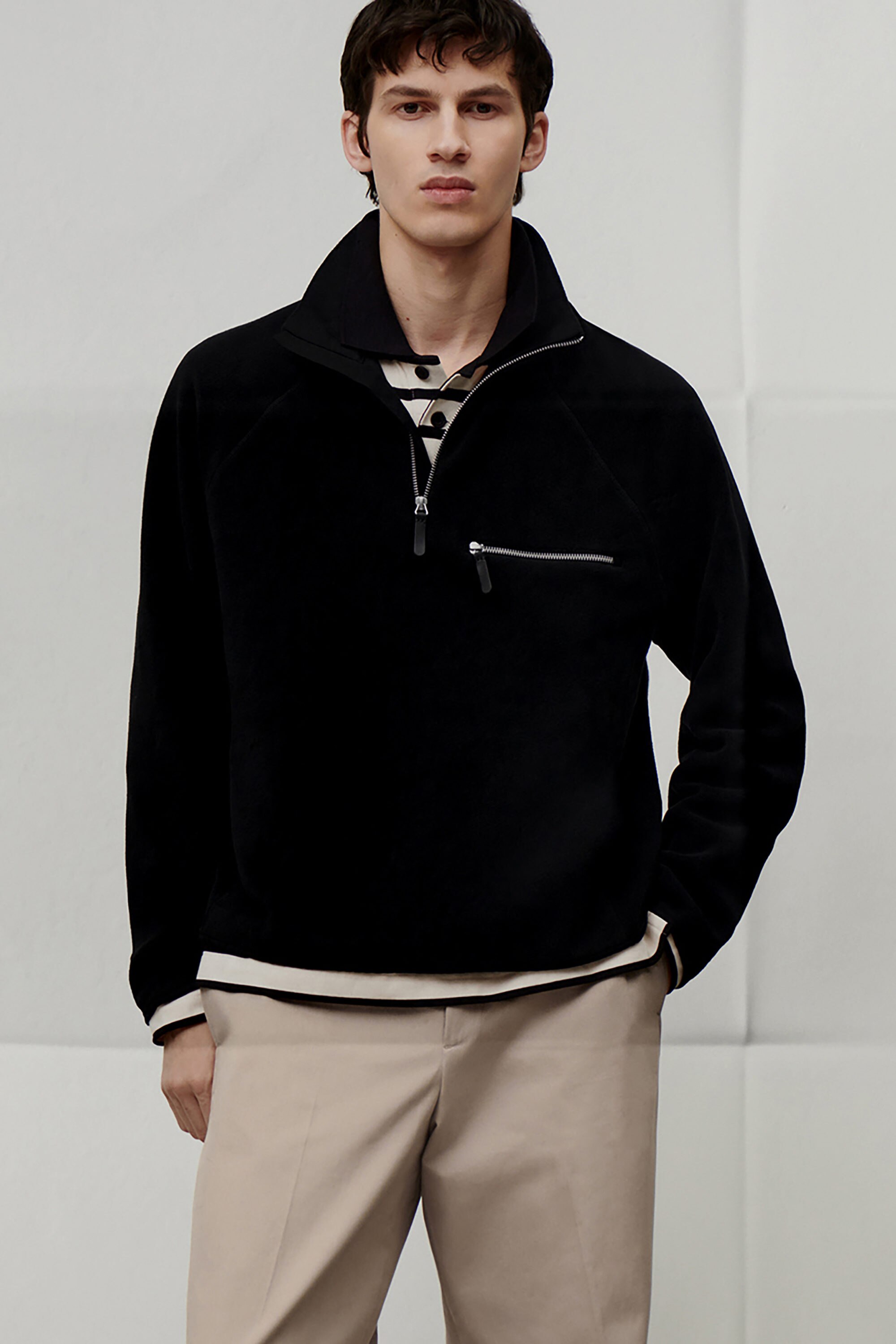 HALF-ZIP POLAR FLEECE SWEATER - BLACK | COS