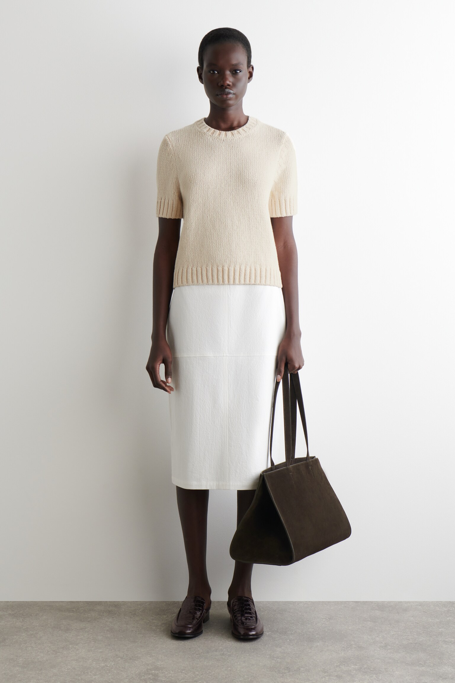 T-SHIRT IN MAGLIA DI COTONE - ÉCRU/ROSA CHIARO - 5