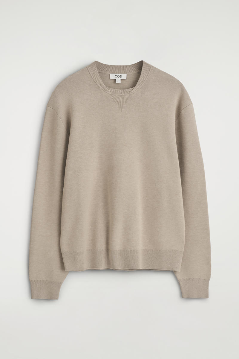 Cos Double-faced Bomber-neck Knitted Sweater In Sand