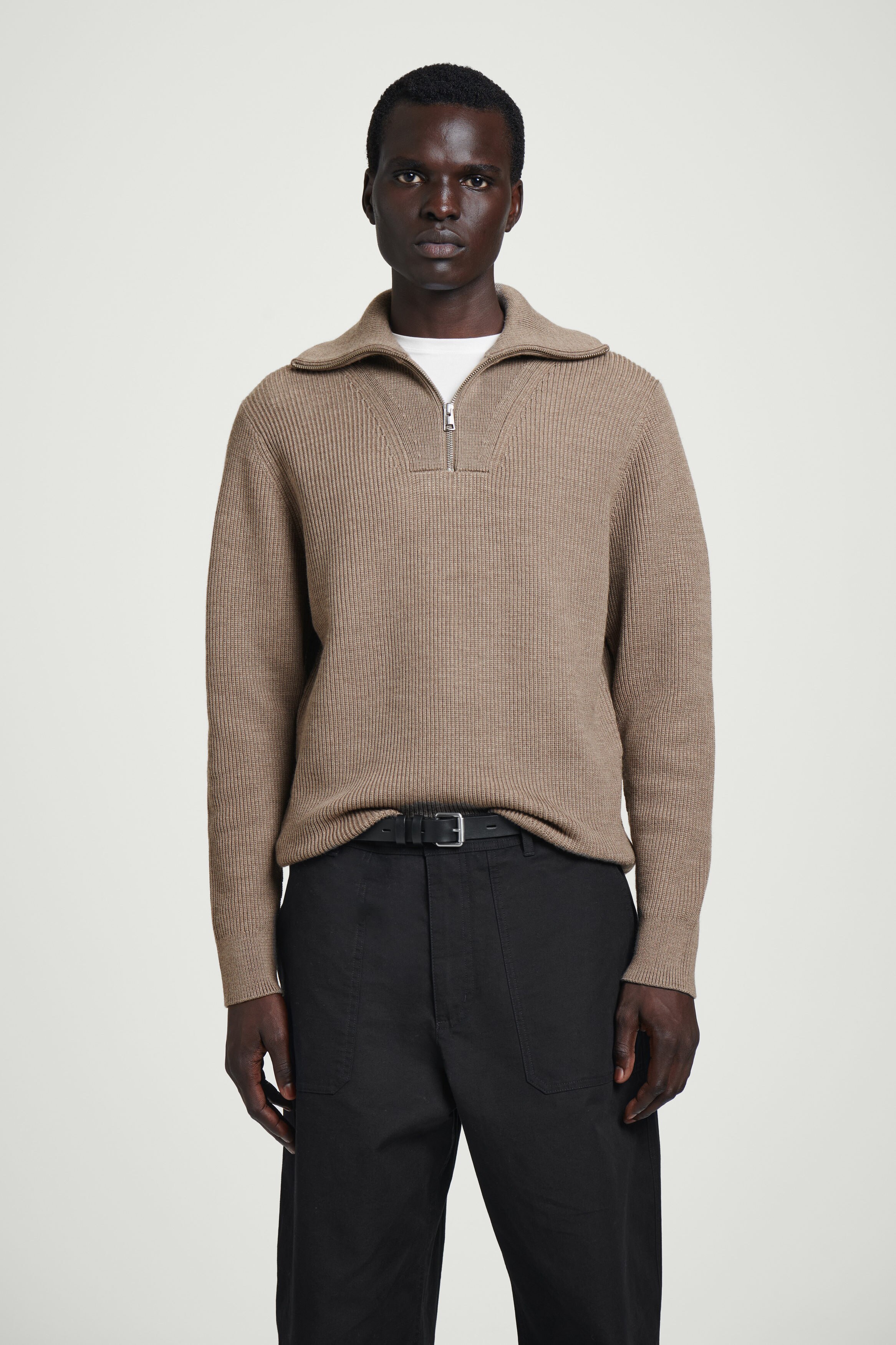 トップス Antwort FINE WOOL HALF ZIP KNIT WOOL AND COTTON-BLEND HALF-ZIP JUMPER - BEIGE | COS