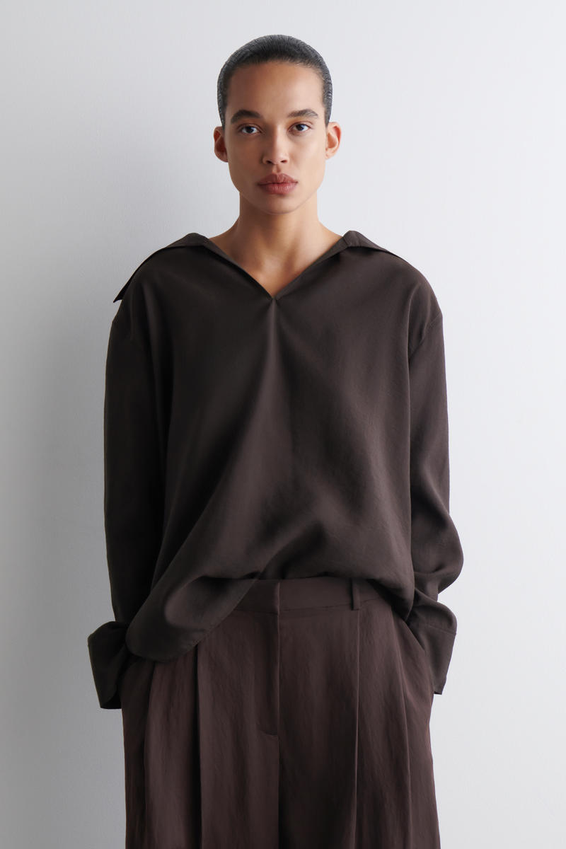 Cos Wide-collar Modal Blouse In Brown In Brown