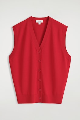 V-NECK MERINO WOOL WAISTCOAT — RED 2