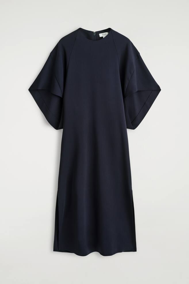 SCULPTURAL DRAPED MIDI DRESS - NAVY - 1