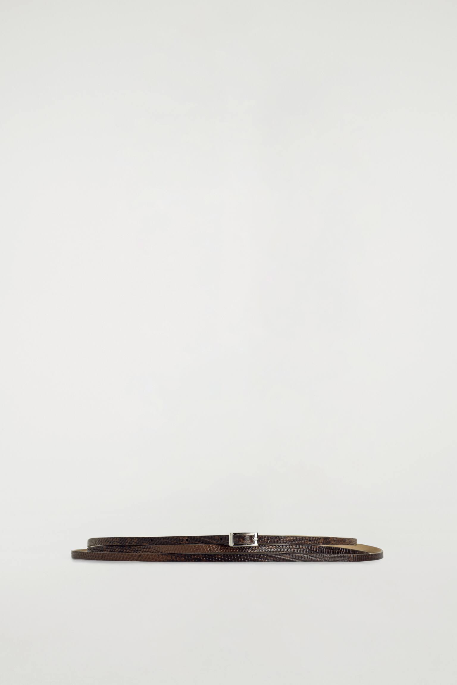Smalle leren riem met dubbele wikkeling - Bruin / hagedis-effect - 2