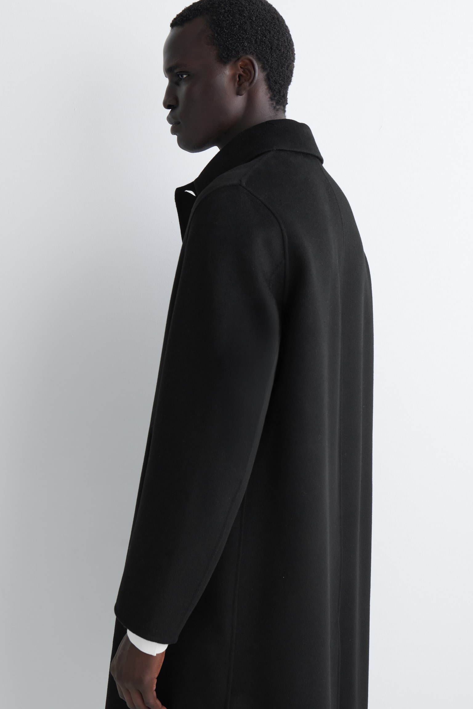 DOUBLE-FACED WOOL CAR COAT - BLACK/DARK KHAKI - 4