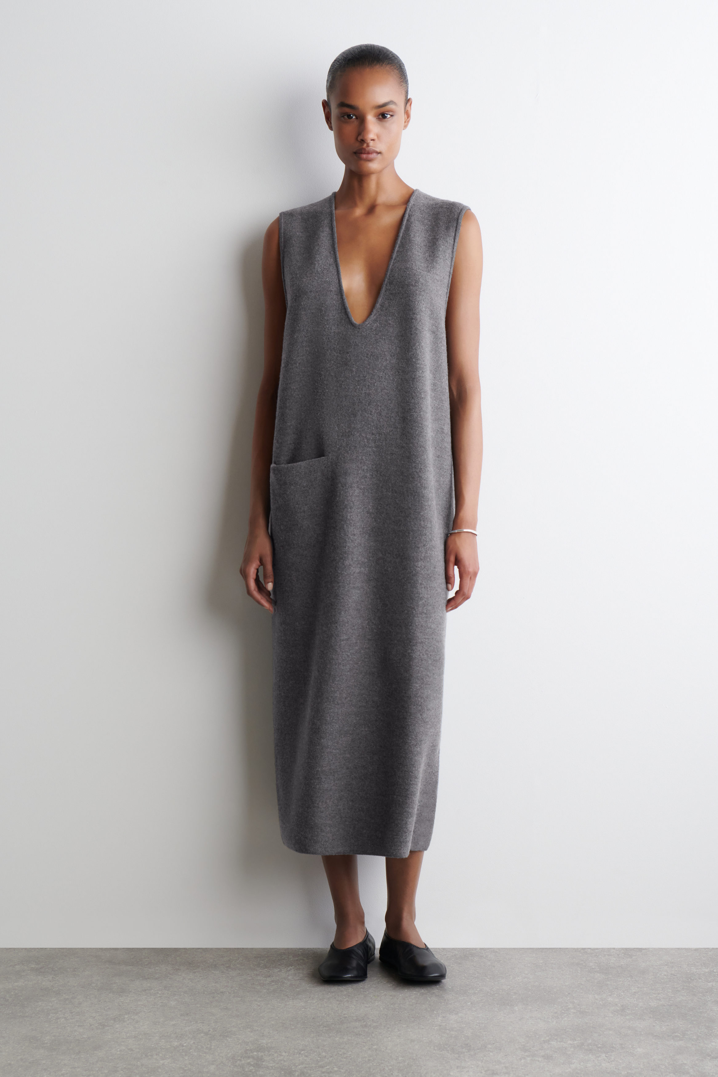 BOILED-WOOL MIDI DRESS - GRAY MÉLANGE | COS