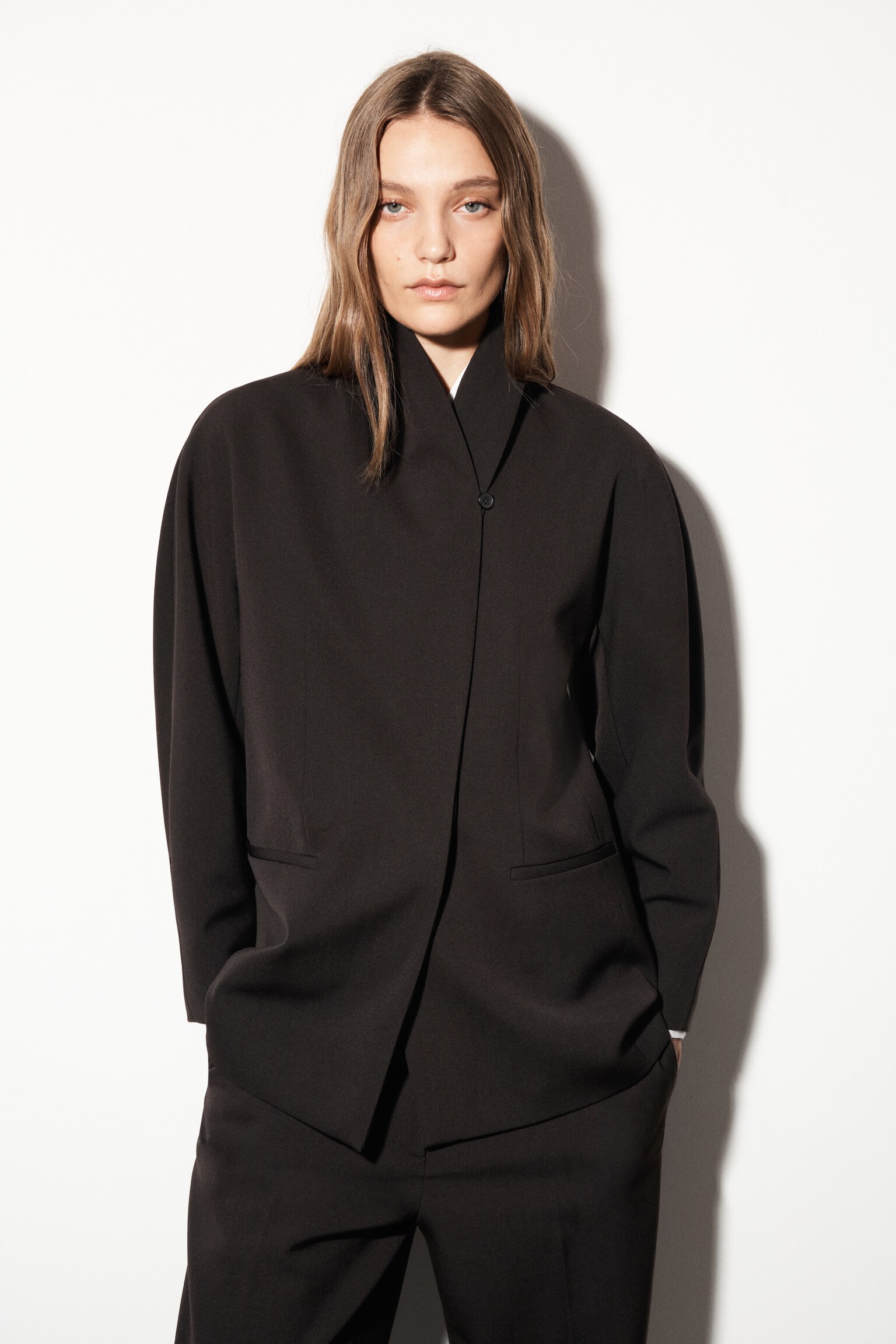 SHAWL-COLLAR WOOL-BLEND BLAZER - BRUN FONCÉ - 4