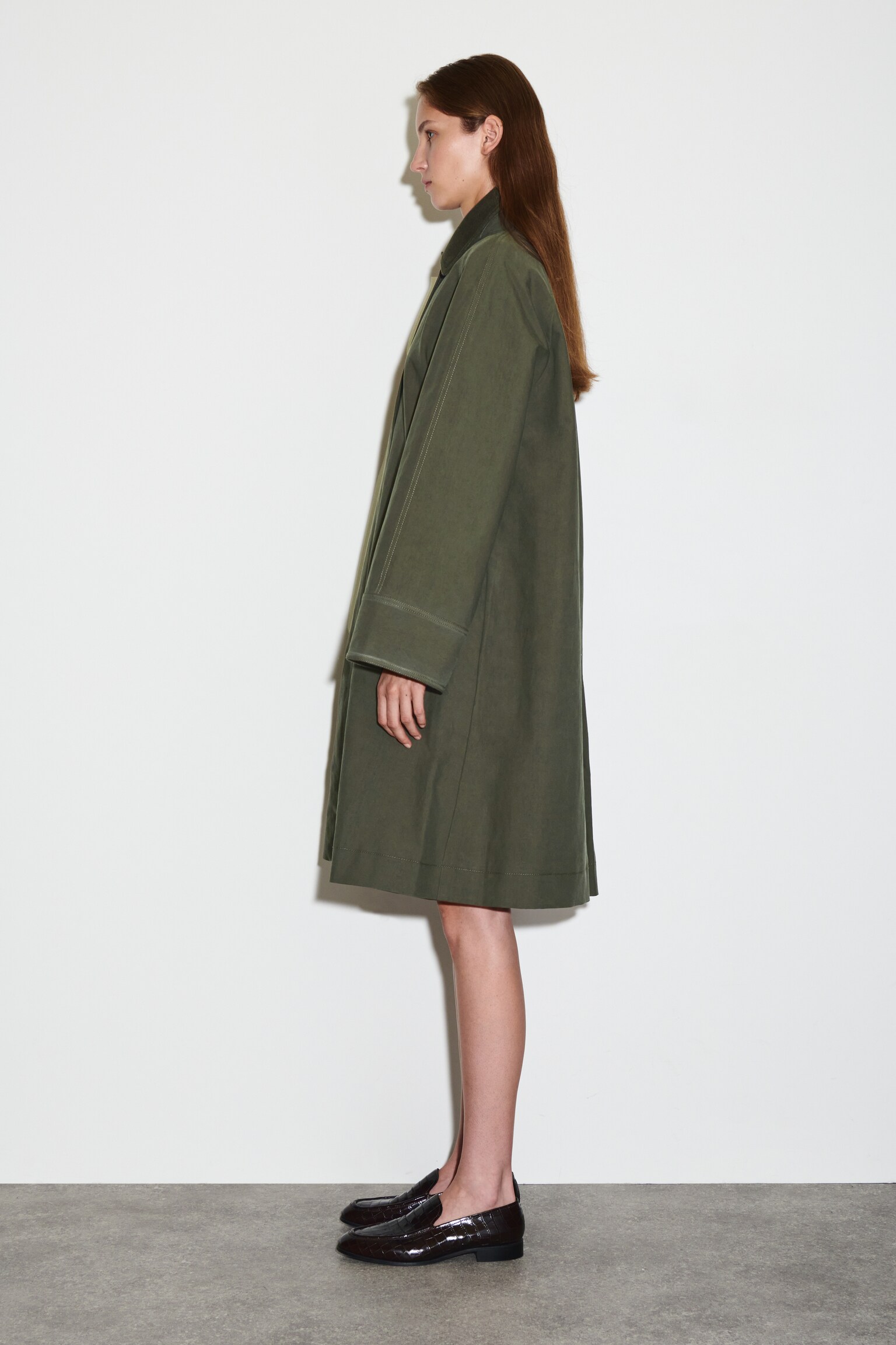 WOOL-TRIMMED CAR COAT - DARK KHAKI - 7