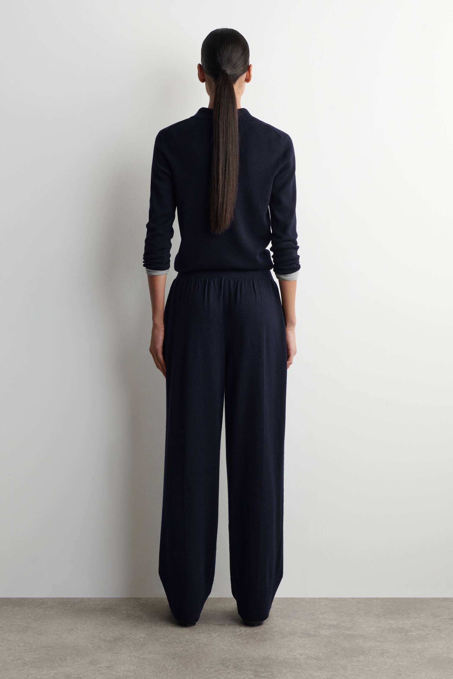 PANTALONI IN LANA MERINO CON VITA ELASTICIZZATA - BLU NAVY - 6