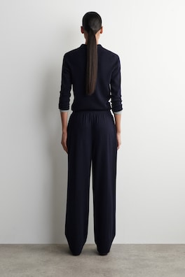 ELASTICATED MERINO WOOL TROUSERS — NAVY 3
