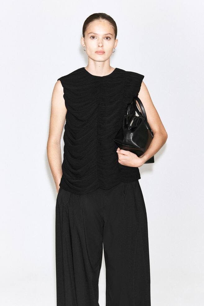 GATHERED PANELLED TOP - BLACK - 1