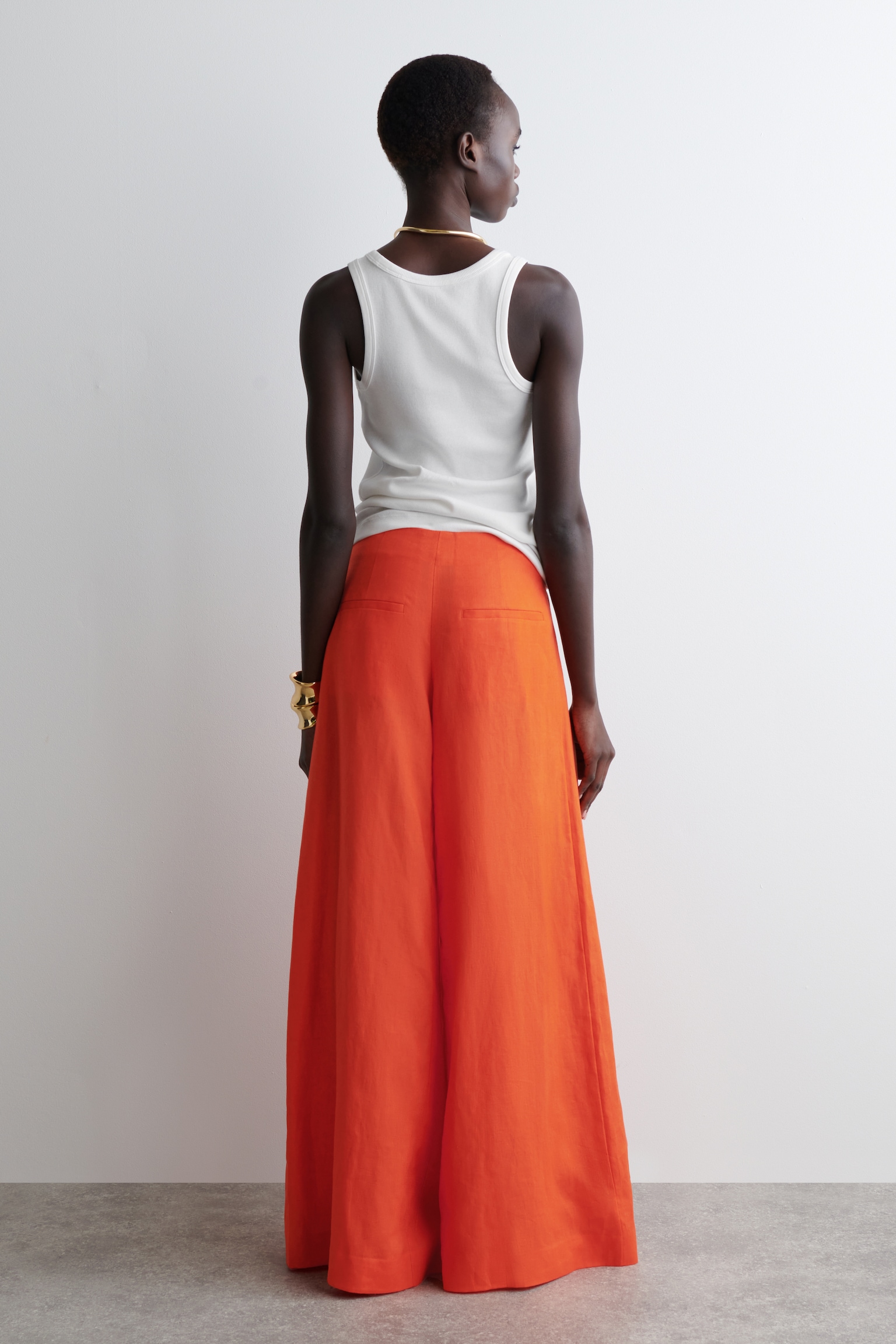 LINEN WIDE-LEG TROUSERS - ORANGE - 3