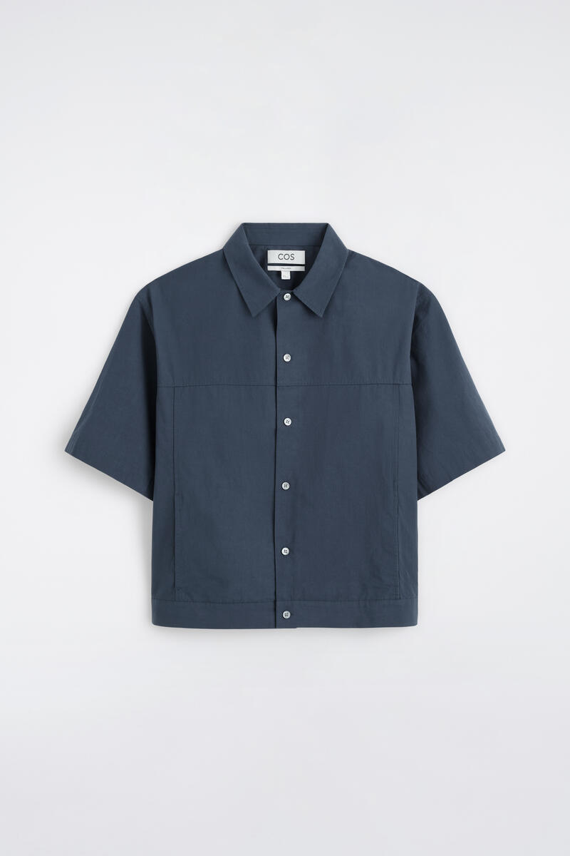 Boxy Cotton-Poplin Utility Shirt in Dark Blue