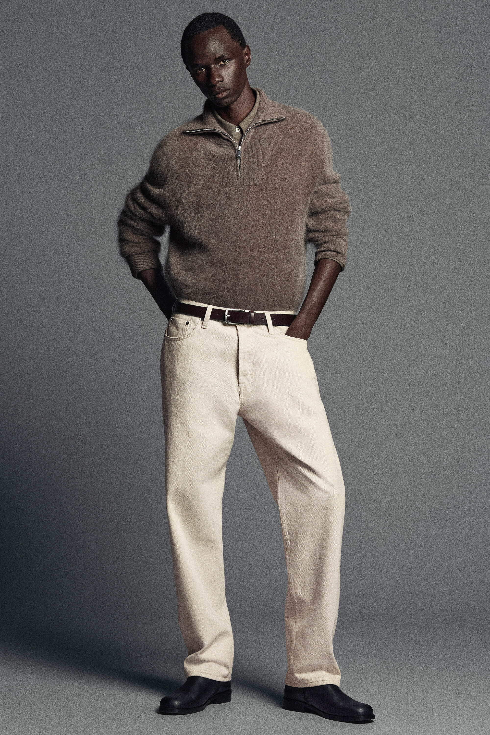 BRUSHED PURE CASHMERE ZIP-UP SWEATER - BROWN | COS US