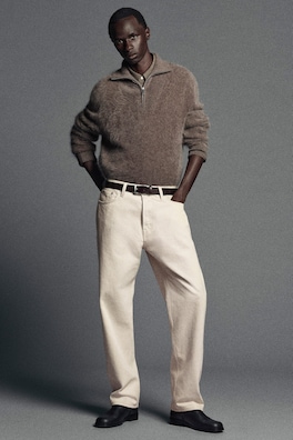 BRUSHED PURE CASHMERE ZIP-UP SWEATER — BROWN 7
