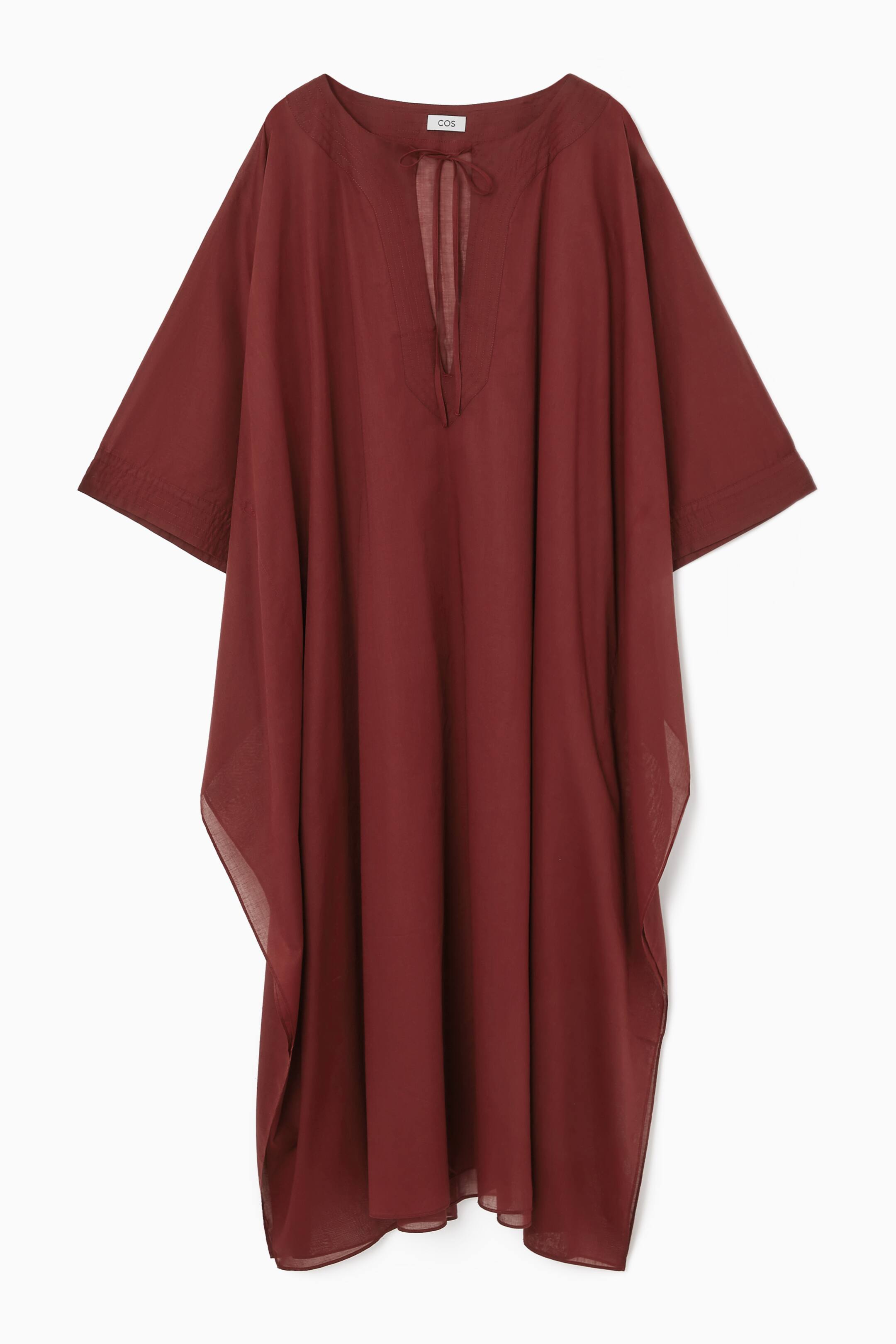 Visa större bild: KAFTAN MED KNYTDETALJ - VINRÖD - DAM | H&M SE 1