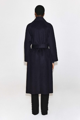 SHAWL-COLLAR DOUBLE-FACED WOOL LONG COAT — NAVY 4