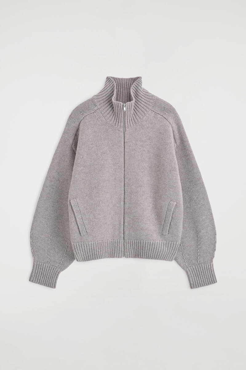 Rounded Wool Funnel-Neck Zip-Up Jacket