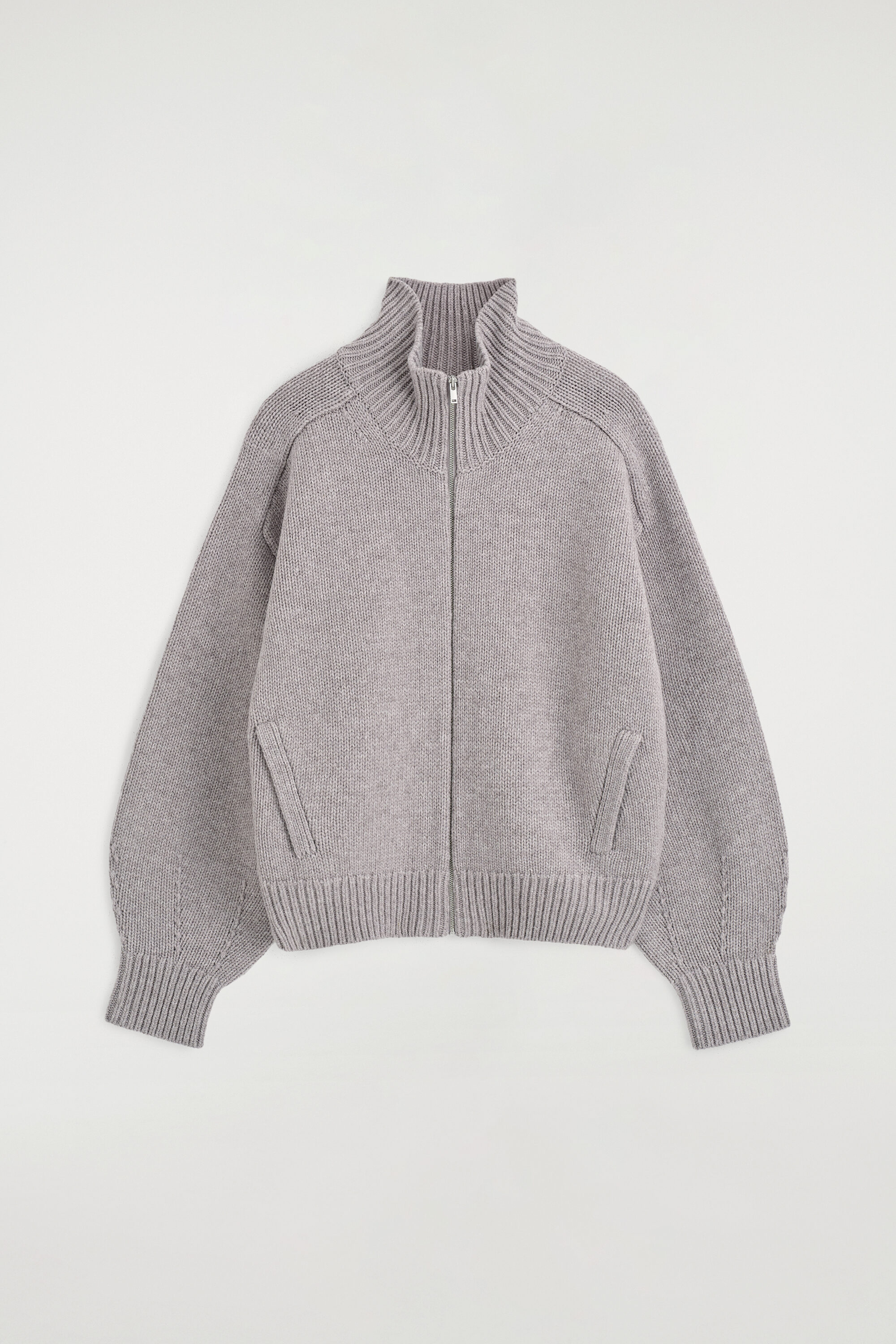ROUNDED WOOL MOCK-NECK ZIP-UP JACKET - GRAY MÉLANGE | COS US
