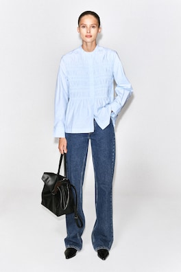 RUCHED COTTON BLOUSE — BLUE 2
