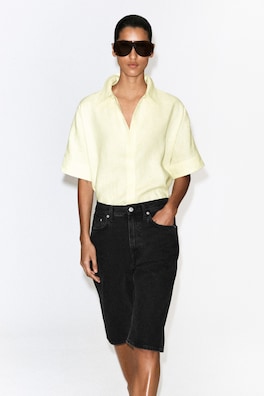 OVERSIZED SHORT-SLEEVED LINEN SHIRT — YELLOW 1