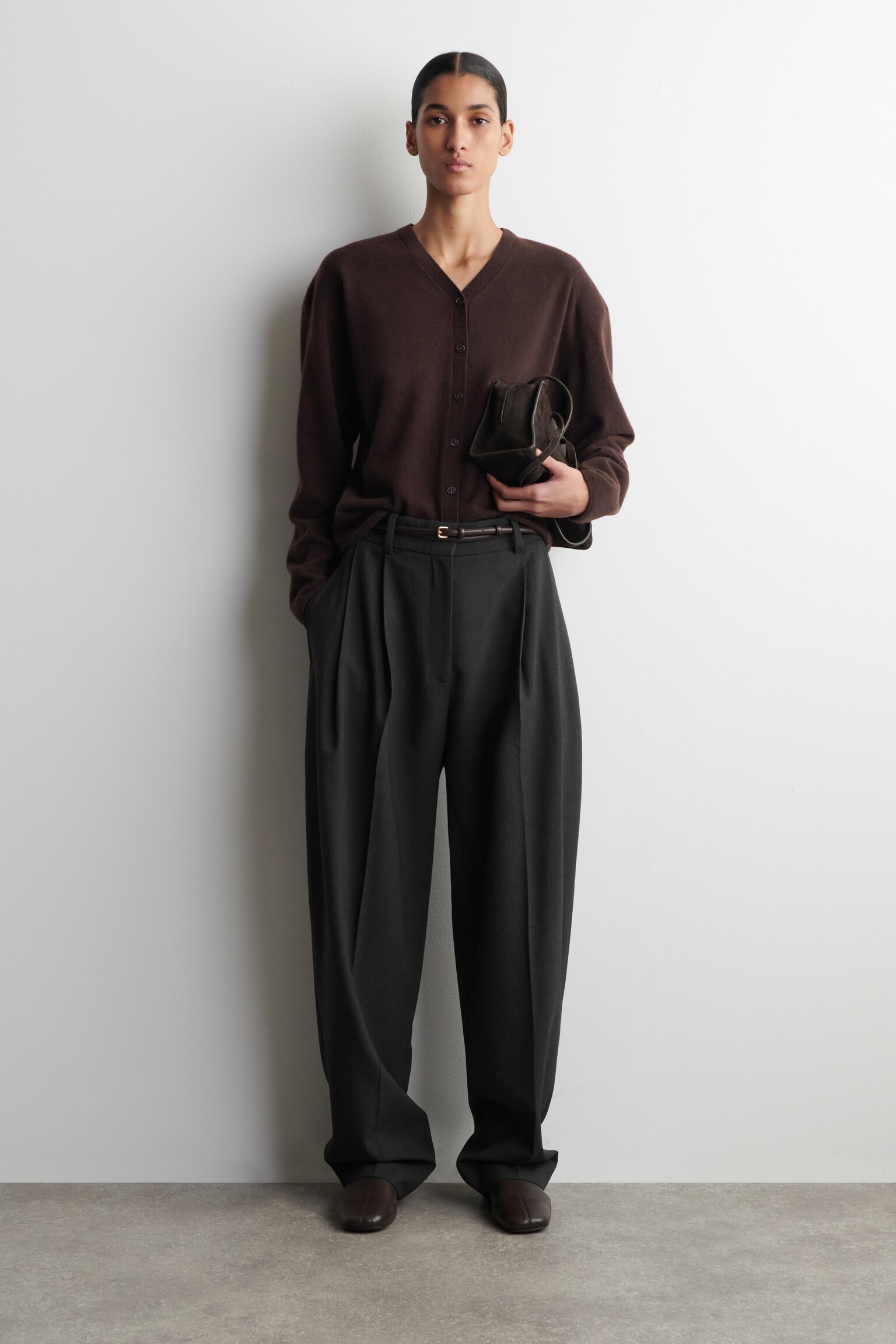 CARDIGAN COL EN V EN LAINE MÉRINOS - BRUN FONCÉ/ROUGE/BEIGE CHINÉ - 7