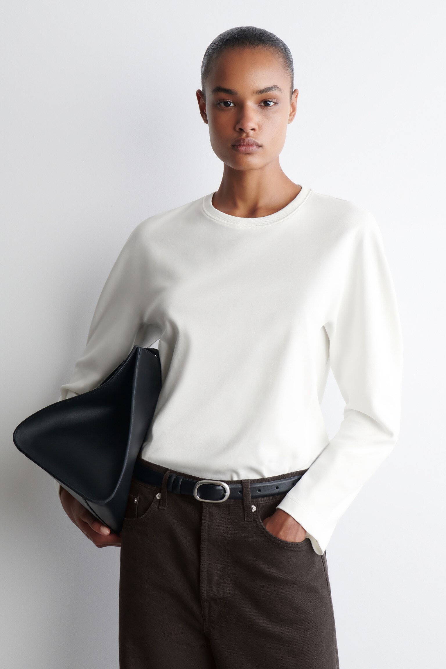ROUNDED JERSEY TOP - WHITE/DARK RED - 1