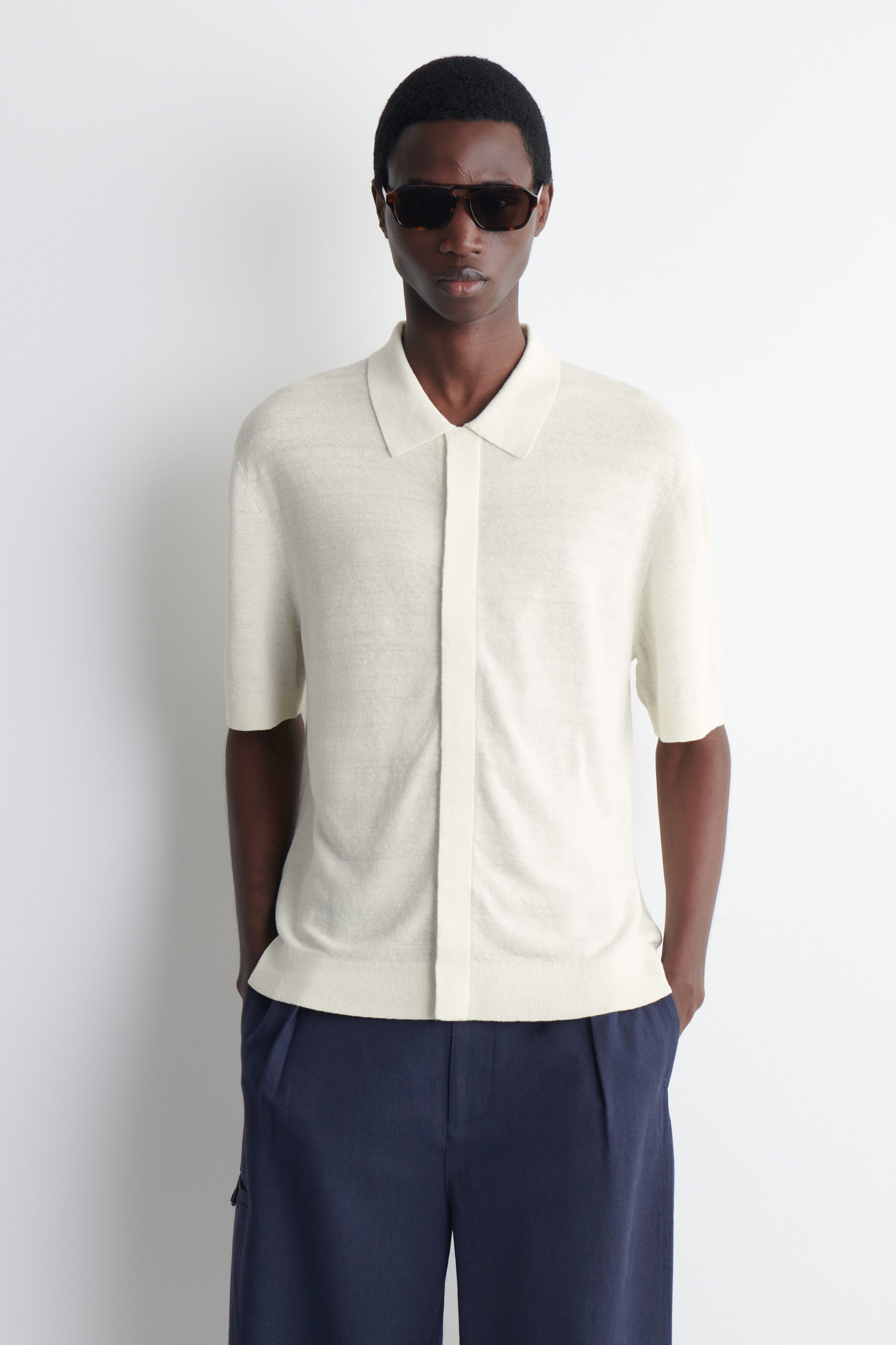 【H】neau linen tops cream TEXTURED KNITTED LINEN SHIRT - CREAM | COS US