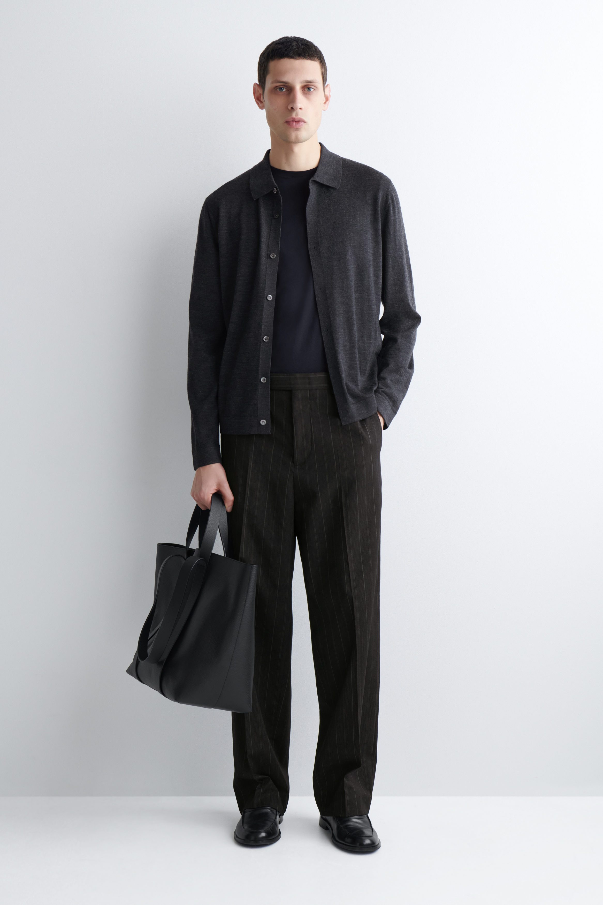 PINSTRIPED RELAXED-FIT WIDE-LEG PANTS - GRAY / PINSTRIPED | COS US