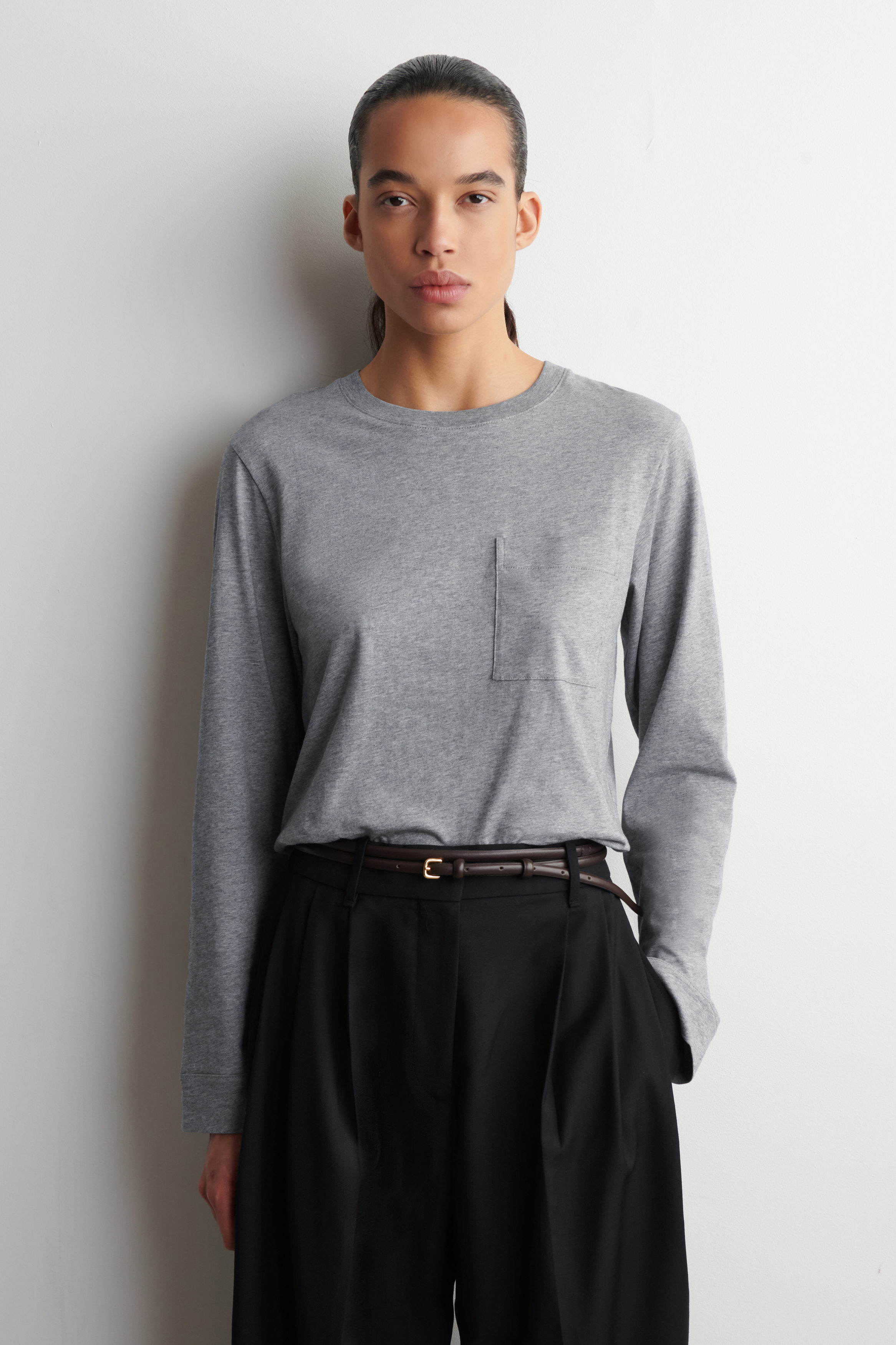 COTTON LONG-SLEEVED T-SHIRT - GRAY MÉLANGE | COS US