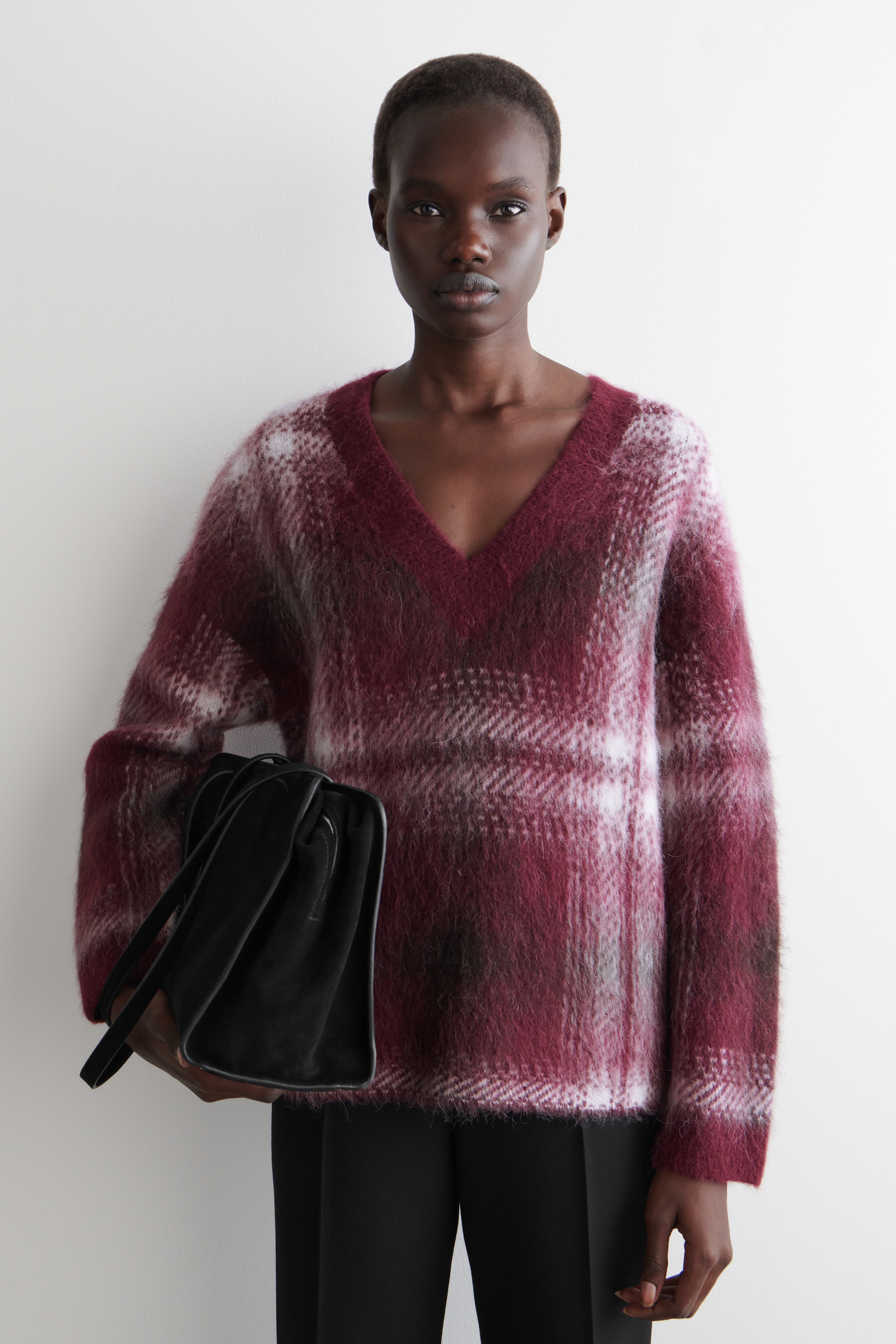 CHECKED ALPACA-BLEND JUMPER - БОРДО / КАРЕ