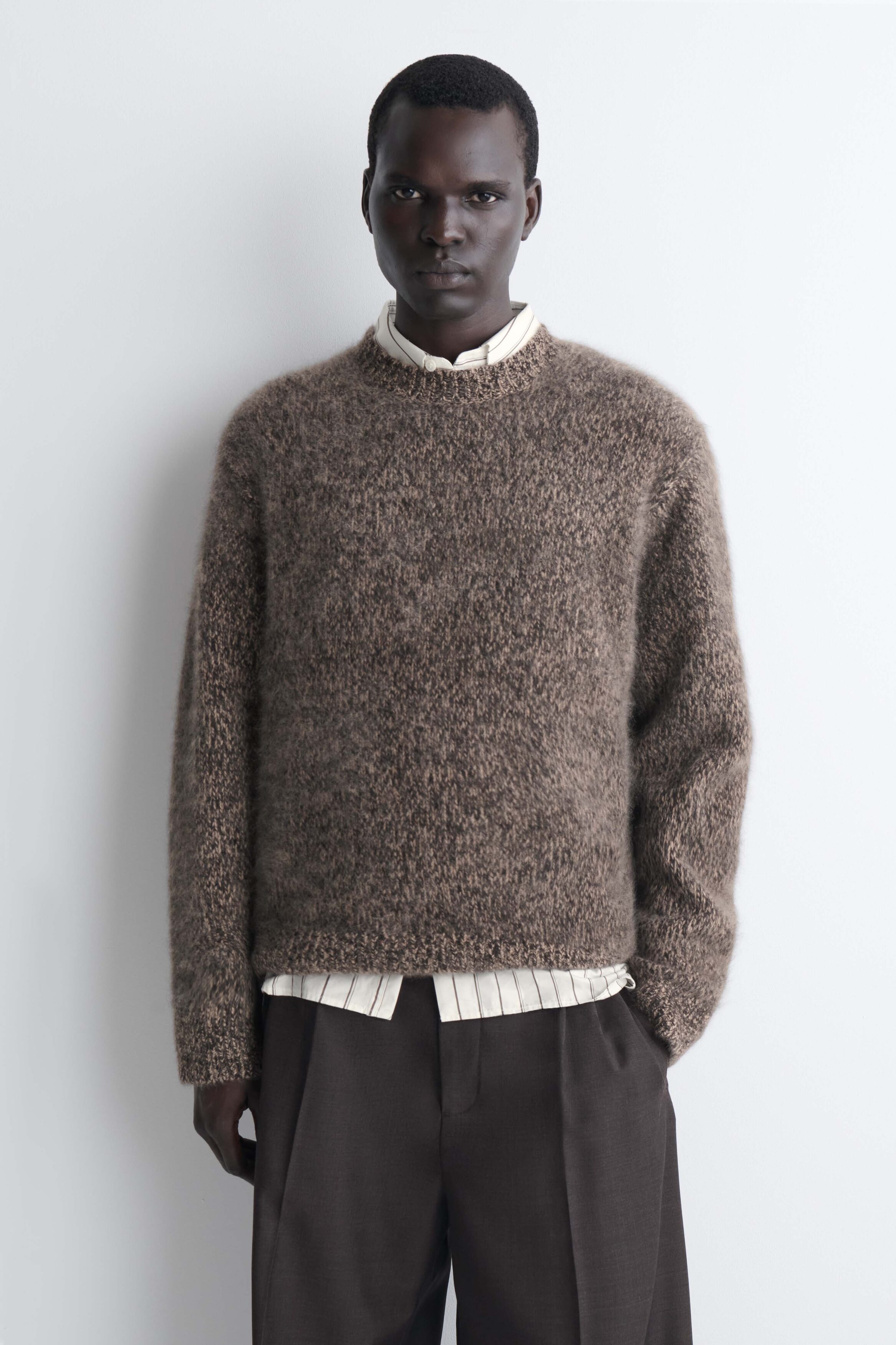 TWO-TONE BRUSHED-CASHMERE CREW-NECK SWEATER - MOCHA MÉLANGE | COS US