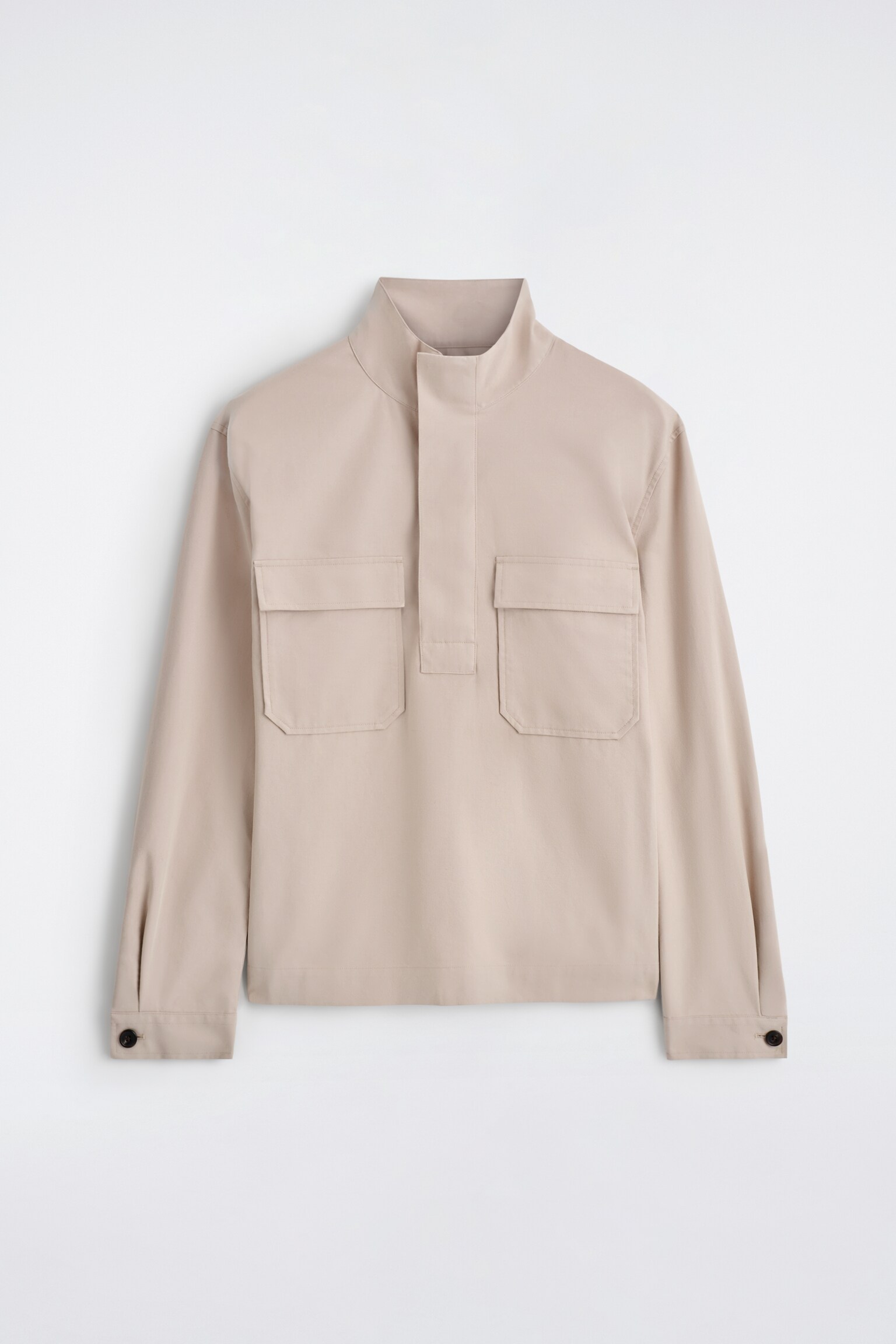 COTTON-TWILL HALF-ZIP OVERSHIRT - LIGHT BEIGE - 2