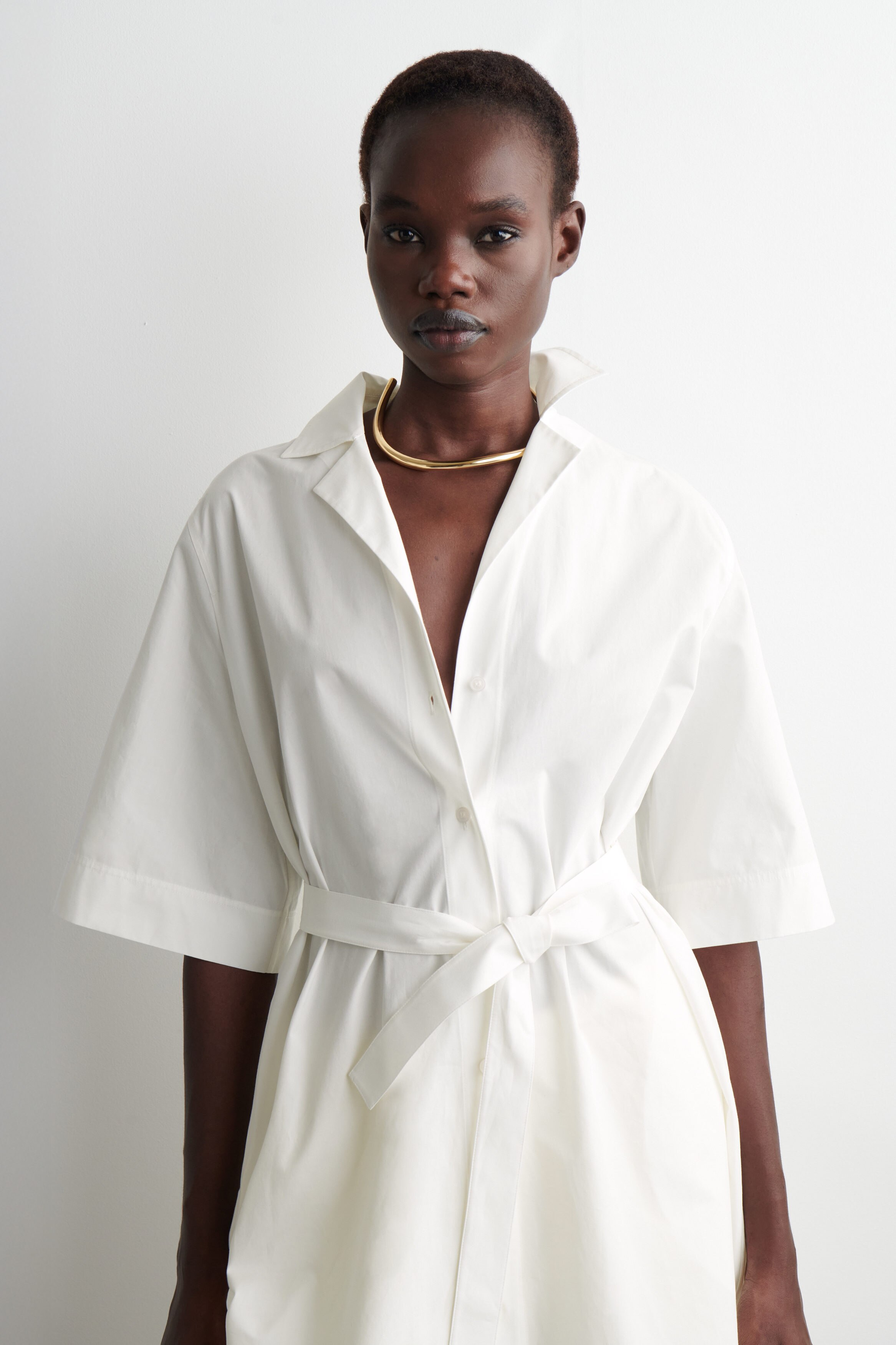 ワンピース ETMON 2Way Sleeve Belted Dress, White b63b0abe85a44a9015fe0b457d270b
