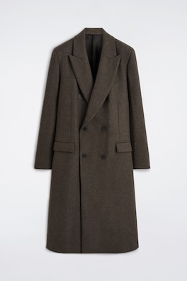 DOUBLE-BREASTED WOOL-BLEND LONG COAT — DARK-BROWN MÉLANGE 11