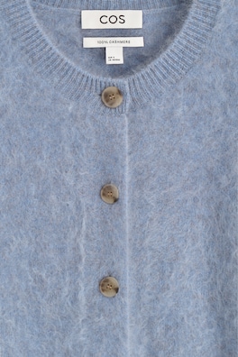 BRUSHED PURE CASHMERE CREW-NECK CARDIGAN — BLUE 5