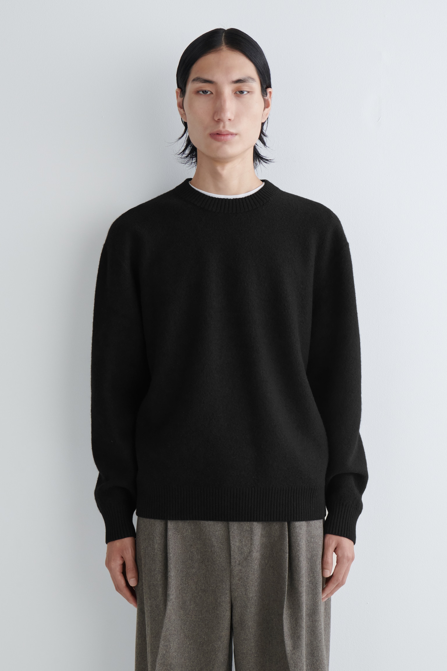 BOILED-WOOL CREW-NECK JUMPER - BLACK/ECRU/BROWN