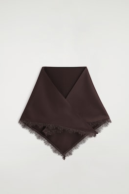 LACE-TRIMMED SATIN HEADSCARF — BROWN 5