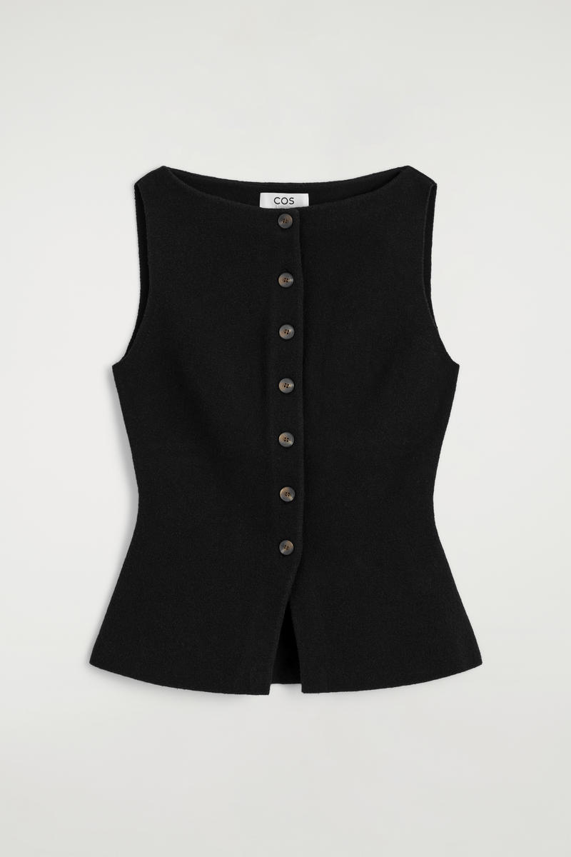 COS Cotton-Blend Crepe Waistcoat Black Women's Extra Large