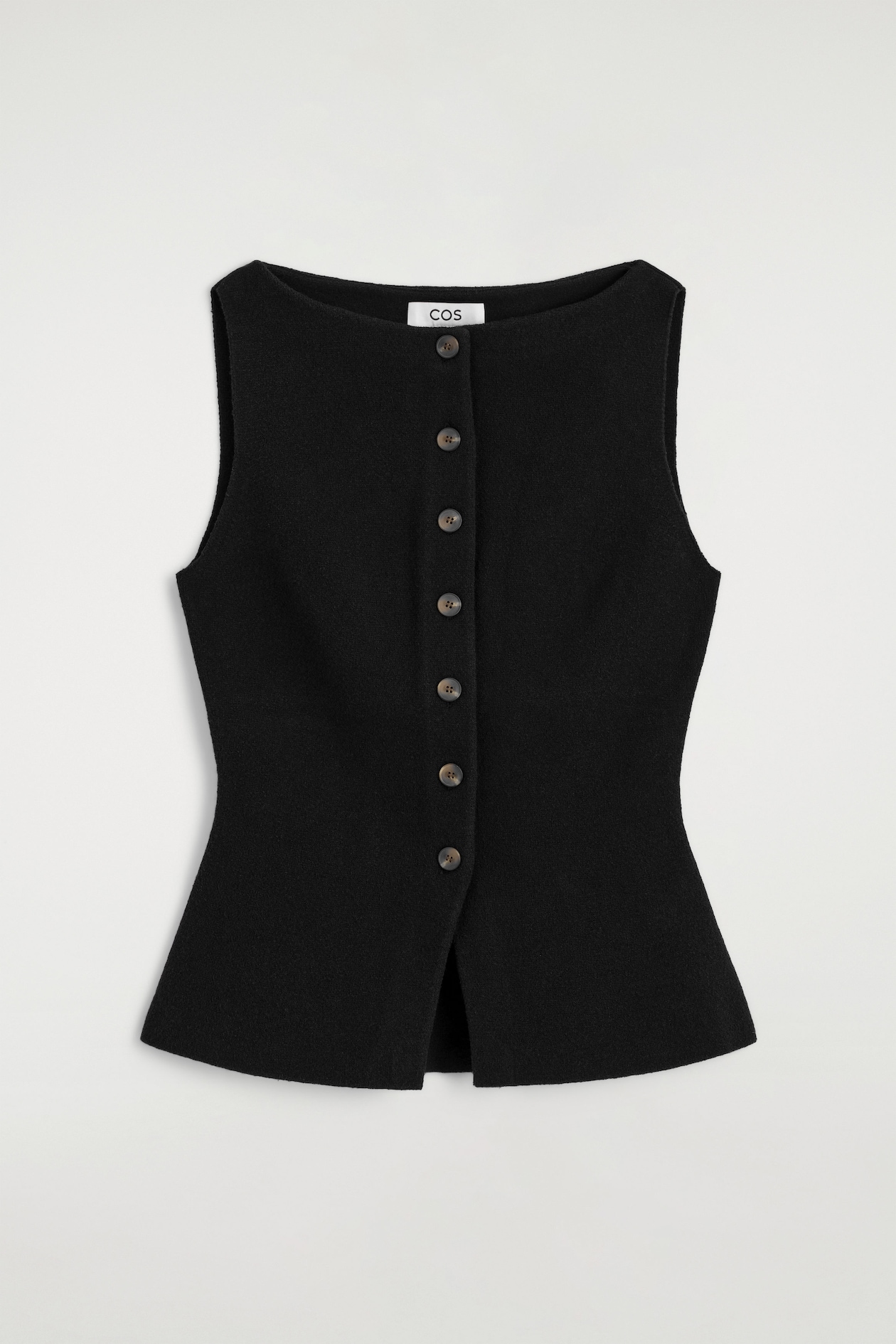 COTTON-BLEND CREPE VEST — BLACK