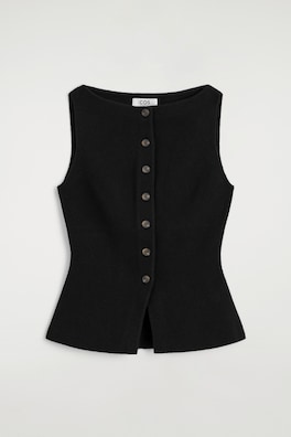 COTTON-BLEND CREPE VEST — BLACK 7