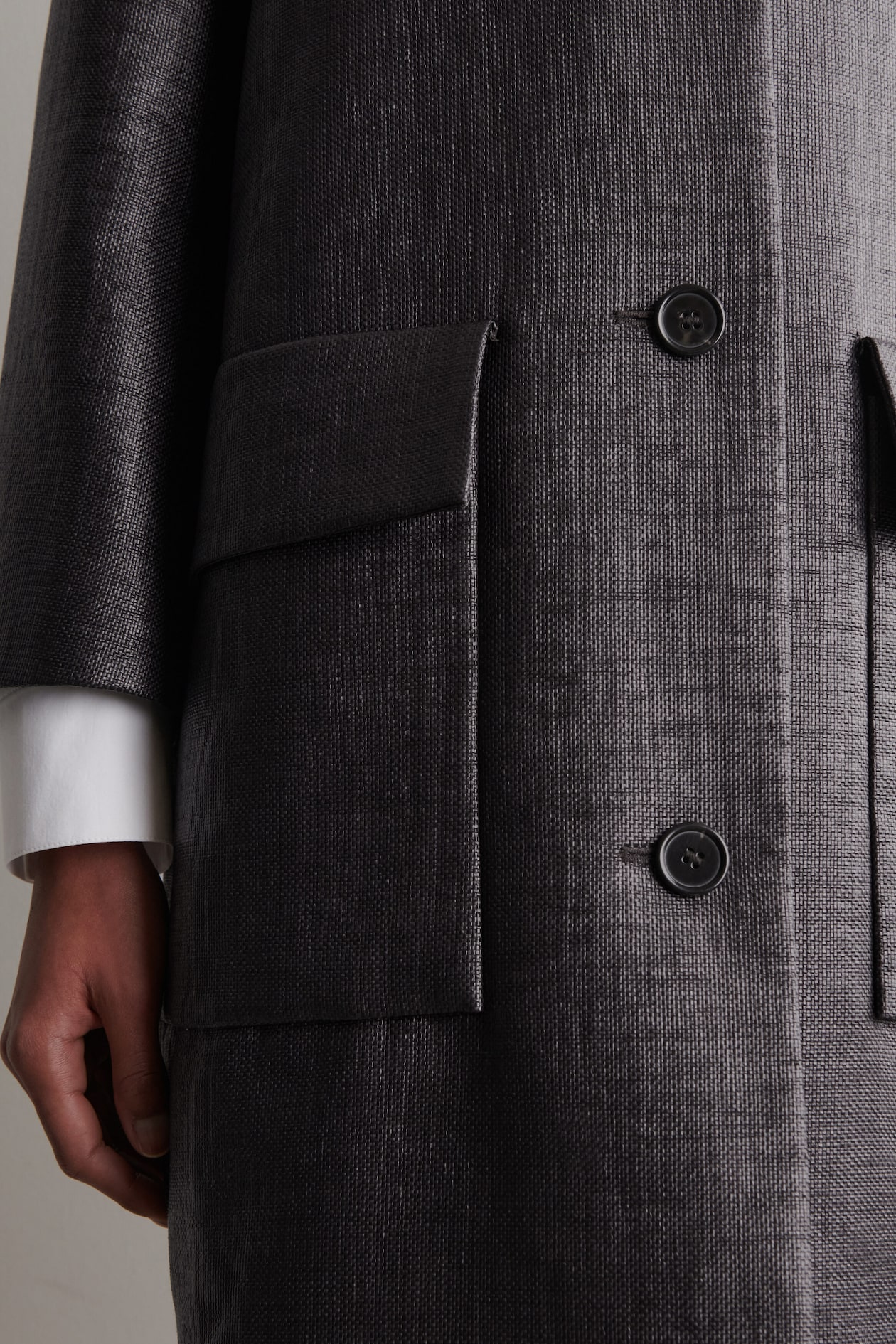 TEXTURED SINGLE-BREASTED COAT — CHARCOAL
