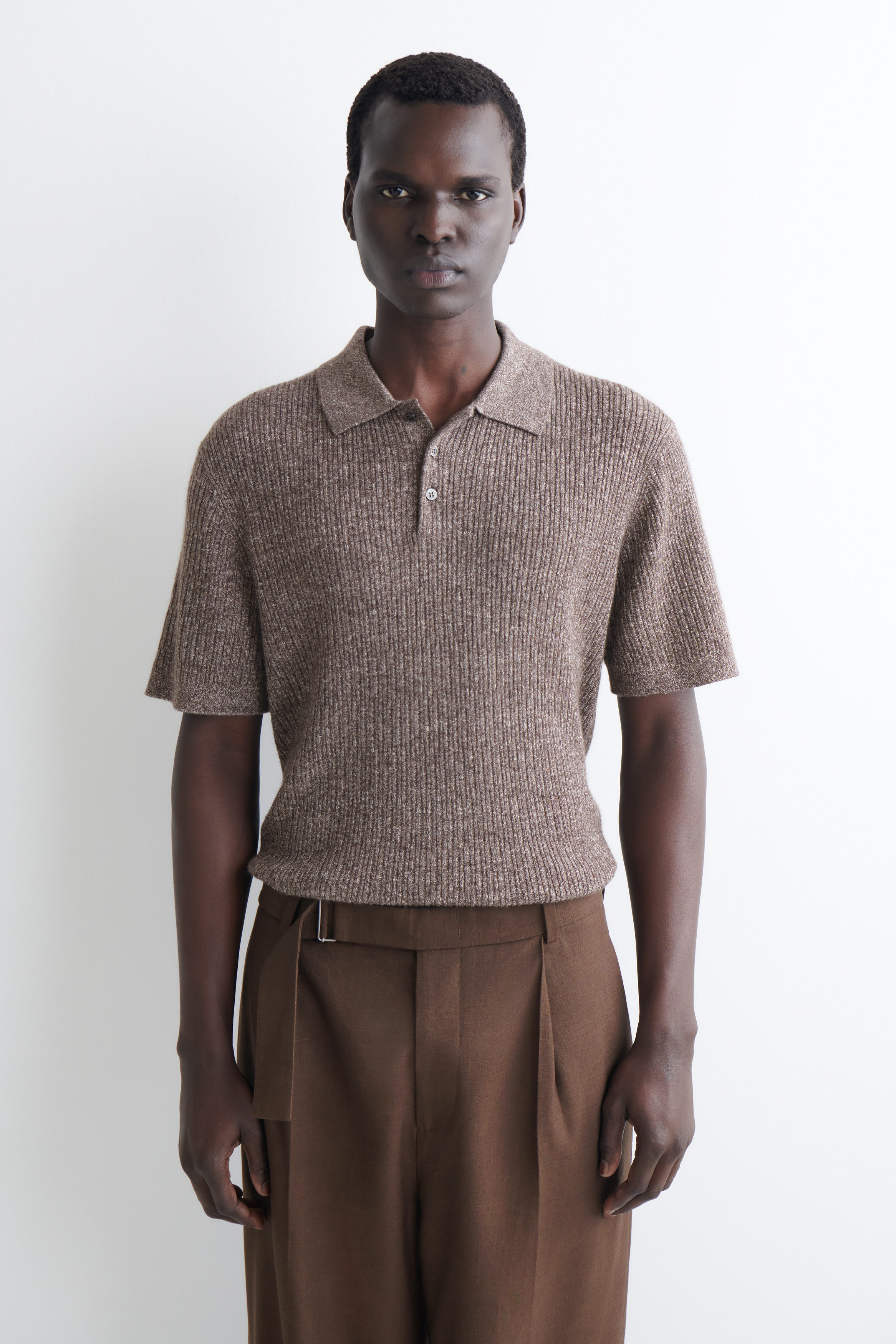 CASHMERE-LINEN POLO SHIRT - BROWN MÉLANGE | COS US