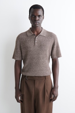 CASHMERE-LINEN POLO SHIRT — BROWN MÉLANGE 1