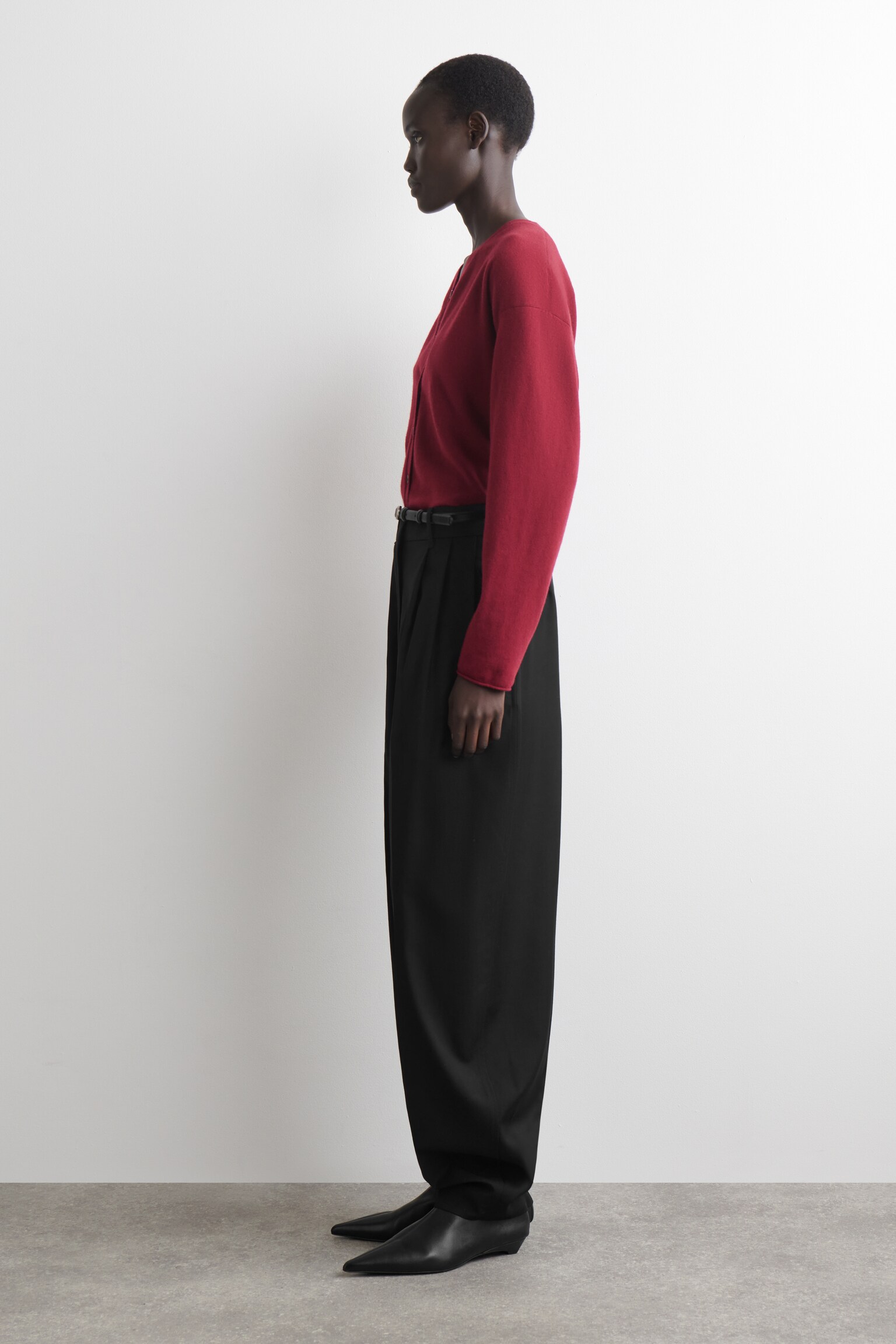 CÁRDIGAN CON CUELLO DE PICO DE LANA MERINO - ROJO/MARRÓN OSCURO/BEIGE JASPEADO - 6